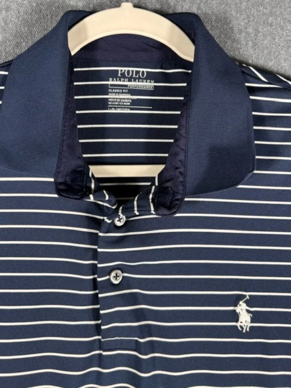 Polo Ralph Lauren Performance Polo Mens Sz Lg Navy White Stripe Classic Fit EUC